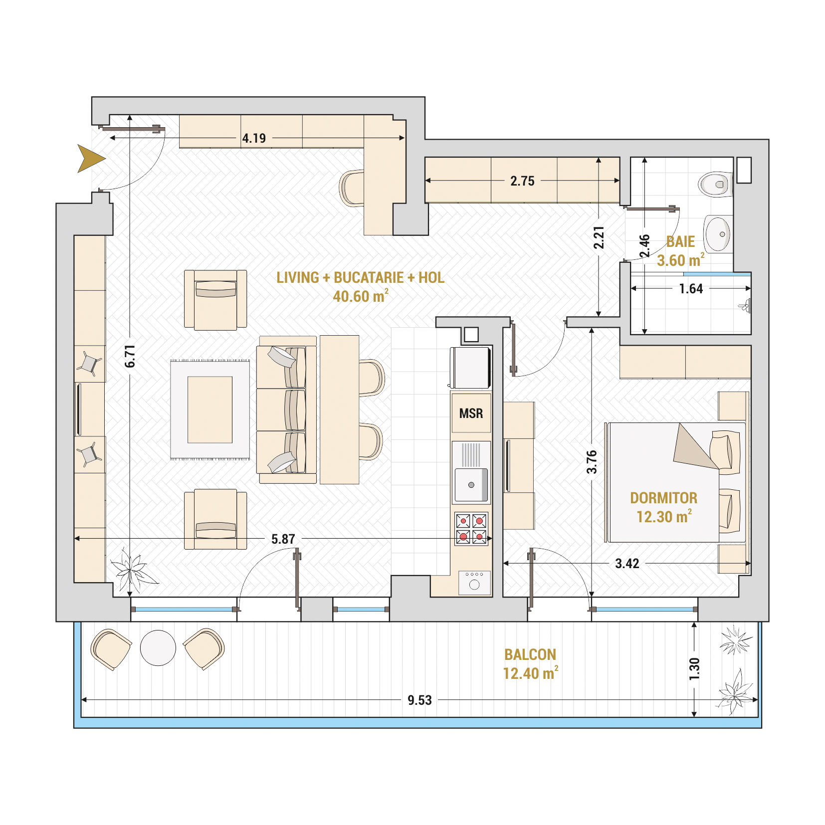 Apartament 2 Camere Nr. 33 - Inchirieri Bucuresti - Marriott, Piata Unirii, 13 Septembrie, Izvor - Suprafata utila totala - 72.10 mp.