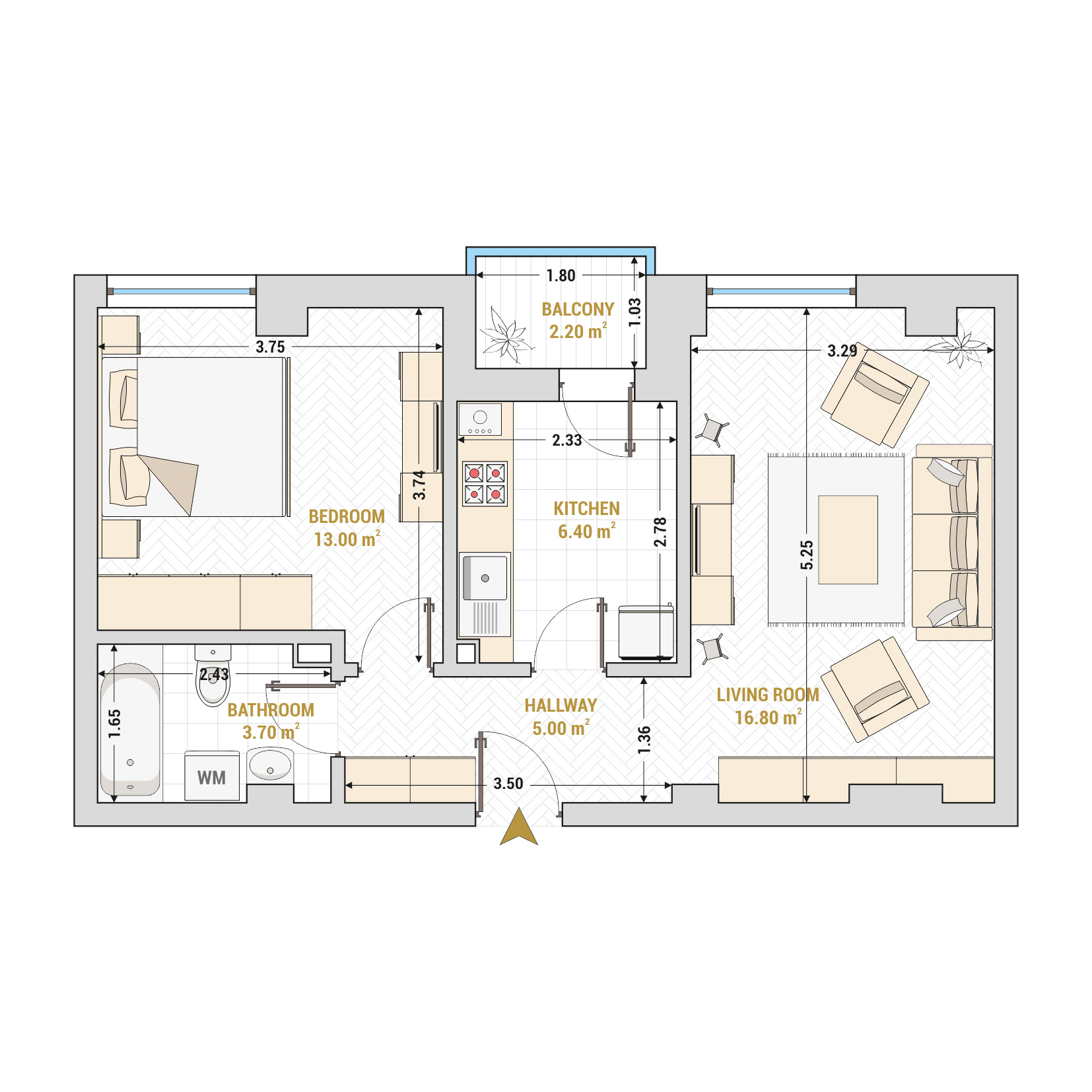 Apartment For Rent Piata Unirii - Catedral Residence - Marriott, 13 Septembrie, Izvor - Total usable area - 47.10 sqm