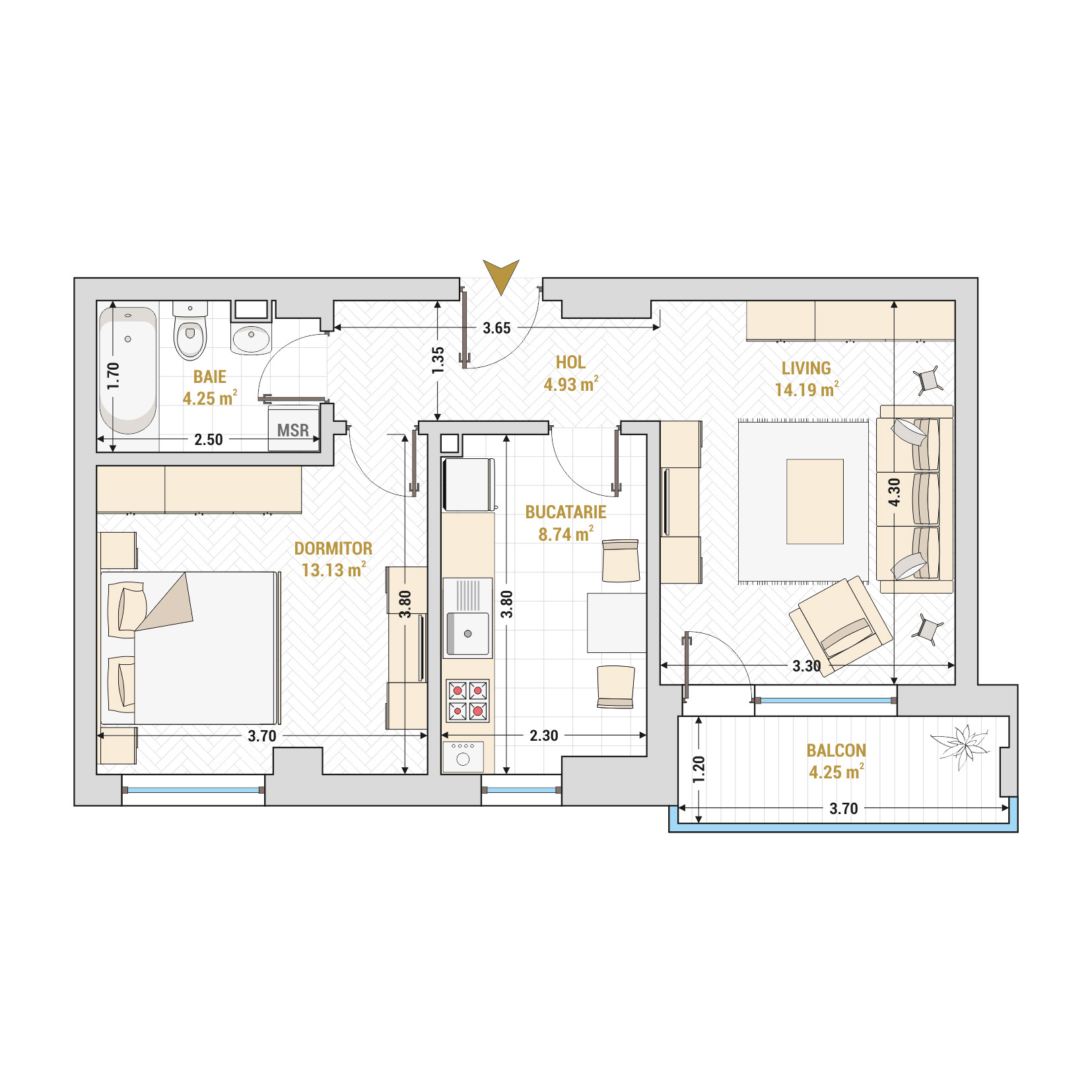 Apartament 2 camere de vanzare Bucuresti - Catedral Residence - Marriott, Piata Unirii, 13 Septembrie, Izvor - Tip 3 - T1