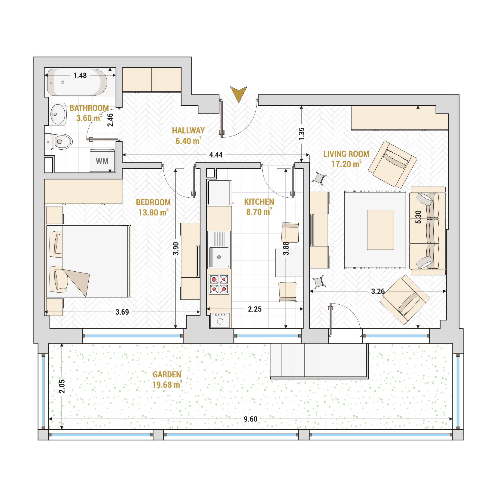 Catedral Residence - 2 Room Apartments for Sale - Bucharest - Romania - 2 Room Apartment Type 5 – Total Useful Area 69.38 square meters