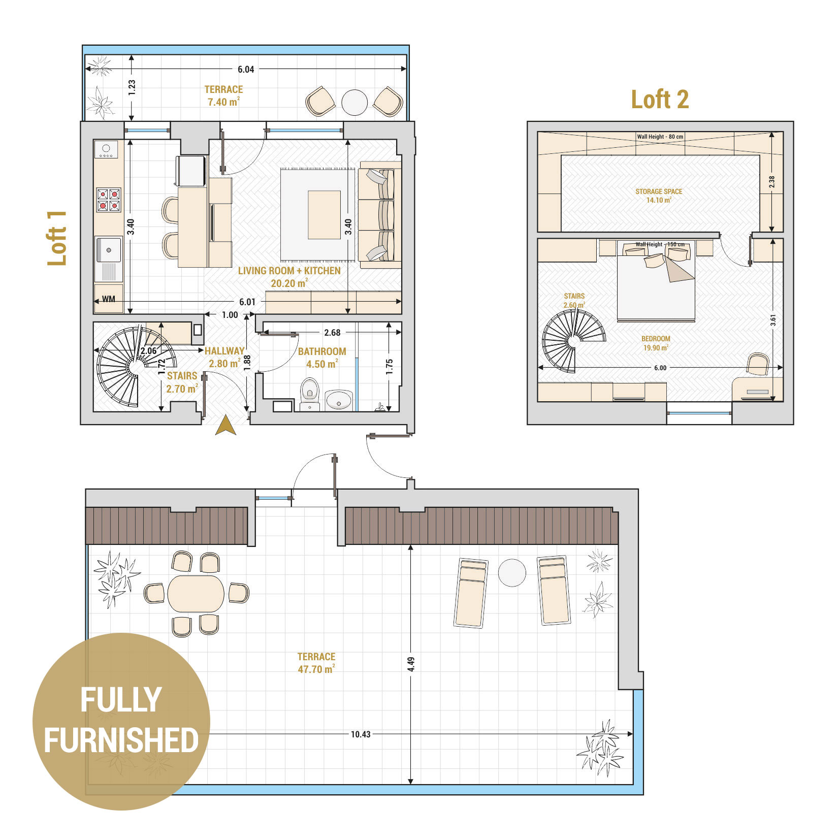 Catedral Residence - 2 Room Duplex Apartments for Sale - Bucharest - 2 Room Duplex Apartment Nr. 36 – Total Useful Area 121.90 square meters