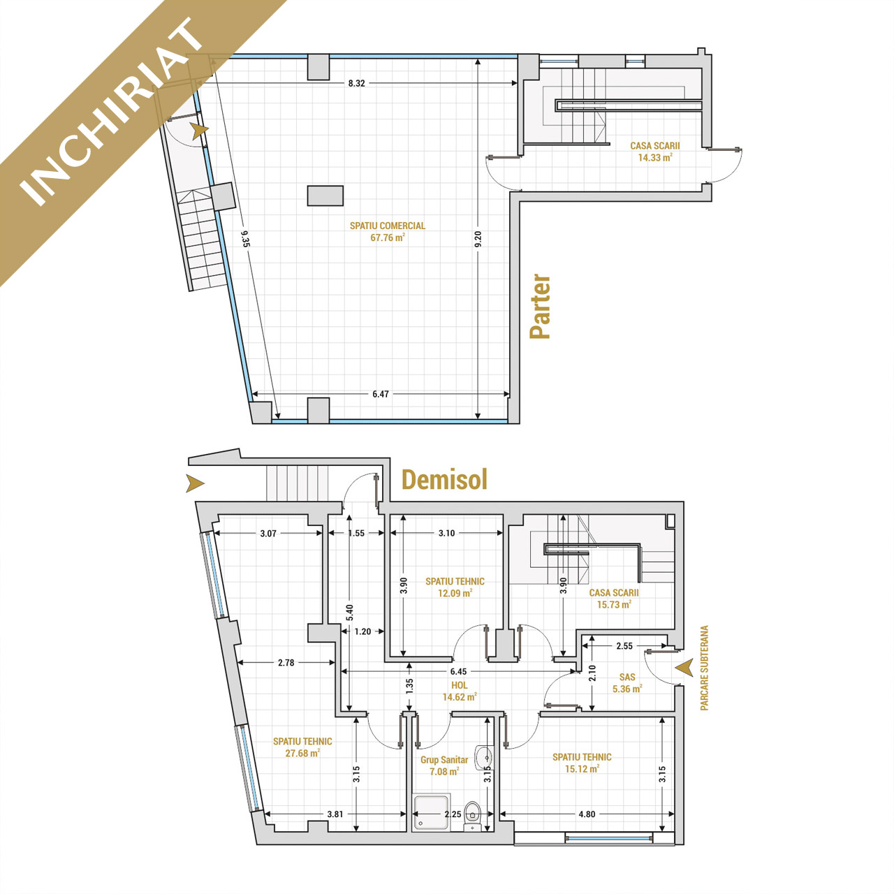Living 24.65 m², Bucatarie 9.00 m², Baie 3.71 m², Hol 3.00 m², Suprafata utila 40.36 m²
